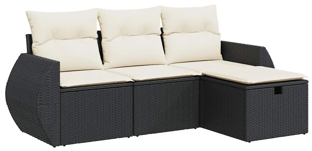 3325552 vidaXL Set mobilier de grădină cu perne, 4 piese, negru, poliratan