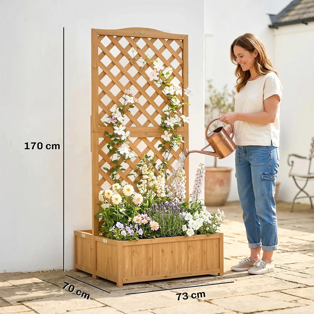 Outsunny Jardinieră cu grilaj din lemn pentru plante cățărătoare cu 2 cutii pliabile Base de Listones 73x70x170 cm Natural | Aosom Romania