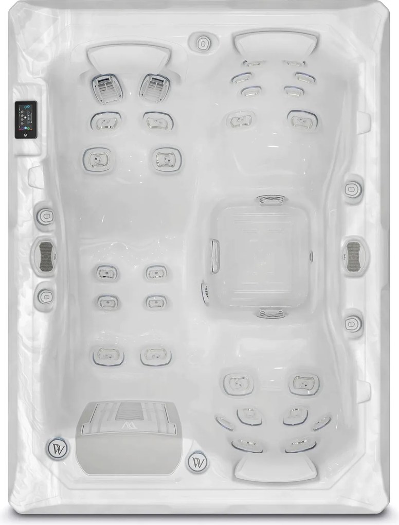 Minipiscina jacuzzi 3 persoane, alb-lucios, 32 jeturi hidromasaj, WiFi, sistem audio, 160 x 215 cm, Wellis Teide Life Deluxe
