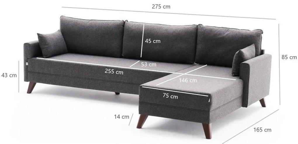 Canapea de colț Bella Corner Sofa Right - Anthracite