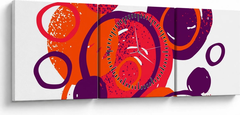 Tablou - Motiv cercuri în culori calde (cu ceas) (90x30 cm)