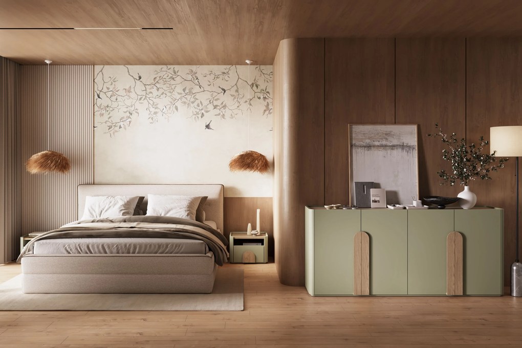 Noptieră Amilio 50 cm - eucalipt / stejar baltic dune / mânere stejar natural