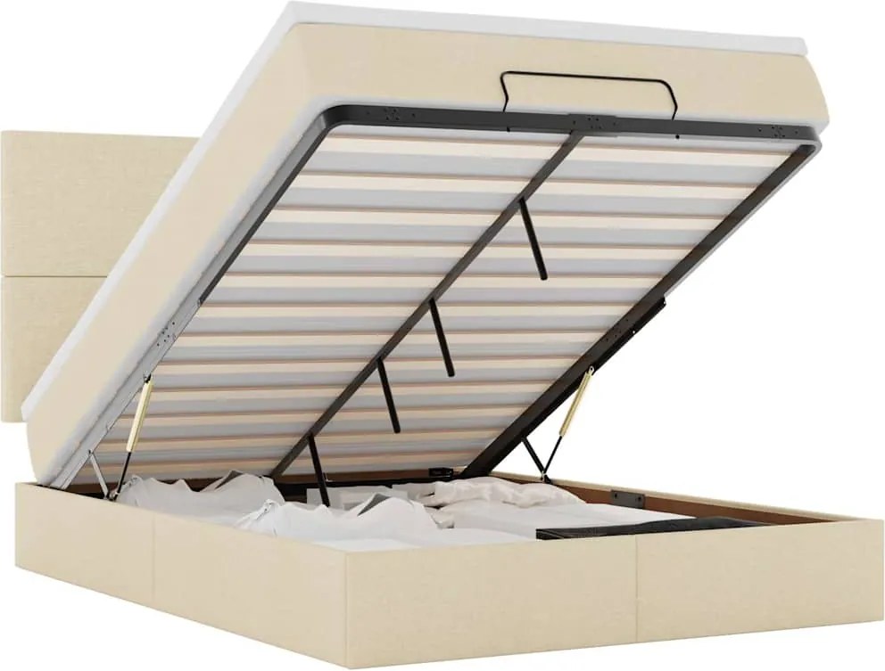 vidaXL Cadru de pat otoman cu saltea crem 140x190cm stofa