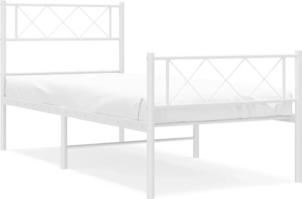 vidaXL Cadru de pat metalic cu tăblie de cap/picioare, alb, 90x200 cm