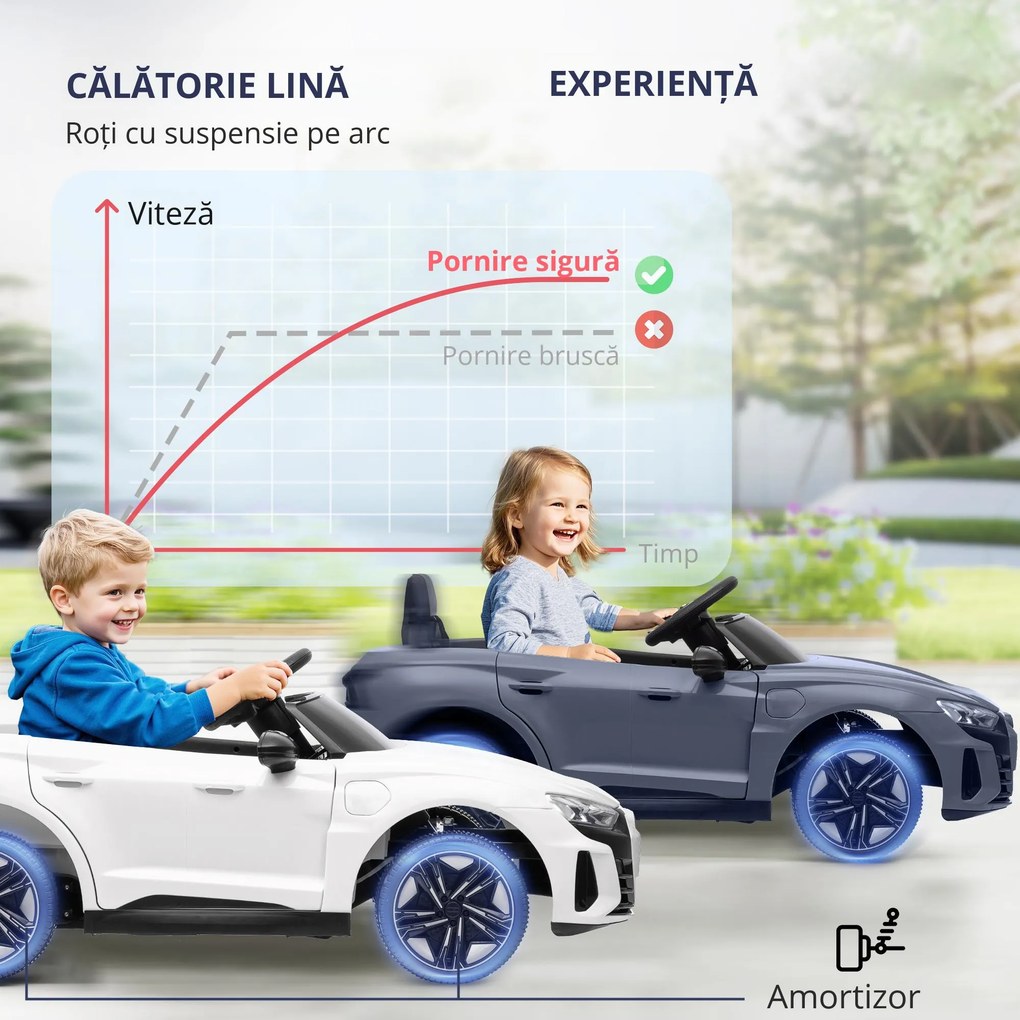 HOMCOM Automobil electric pentru copii cu telecomandă, centură de siguranță, claxon, muzică, faruri, până la 5 km/h, 3-5 ani, Gri | Aosom Romania