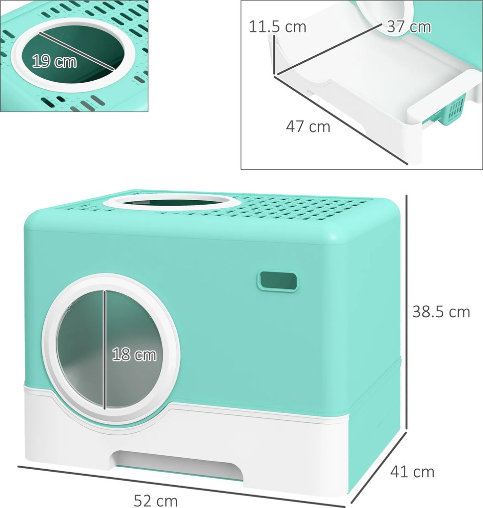 PawHut Litieră pentru Pisici cu Capac și Lopățică, Intrare Dublă și Tavă Detașabilă, 52x41x38.5 cm, Verde | Aosom Romania