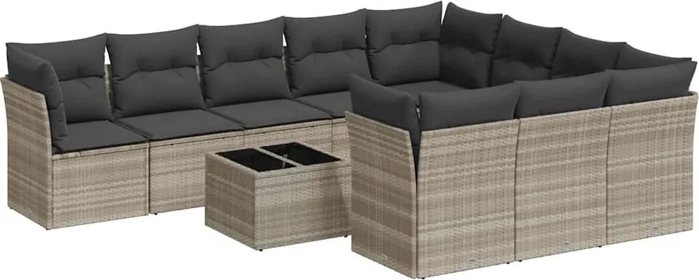 vidaXL Set canapele de grădină cu perne, 11 piese, gri, poliratan