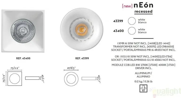 Rama spot incastrabil modern, dim. 7.5x7,5 cm, NEON-C 43400