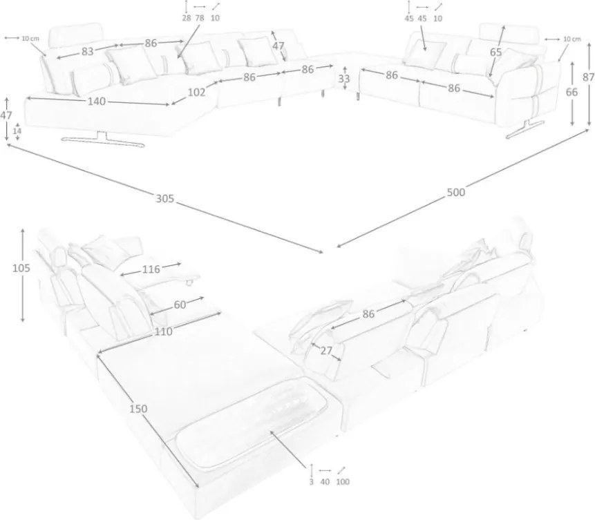 Coltar modular LUX design italian cu sezlong dreapta Velvet sand