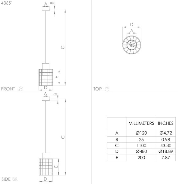 Lustră pe cablu MILLIGAN 1xE27/40W/230V d. 48 cm argintie Eglo 43651