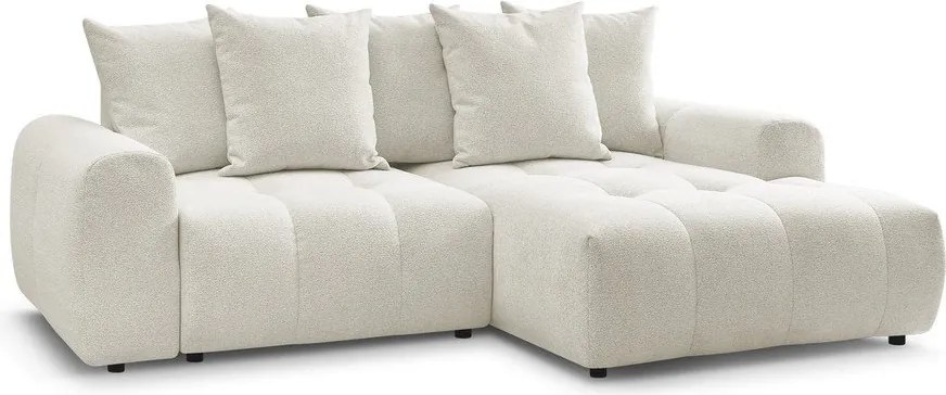 Colțar alb extensibil/cu spațiu de depozitare cu tapițerie din chenille (cu colț pe partea dreaptă/cu șezlong) Roxelane – Bobochic Paris