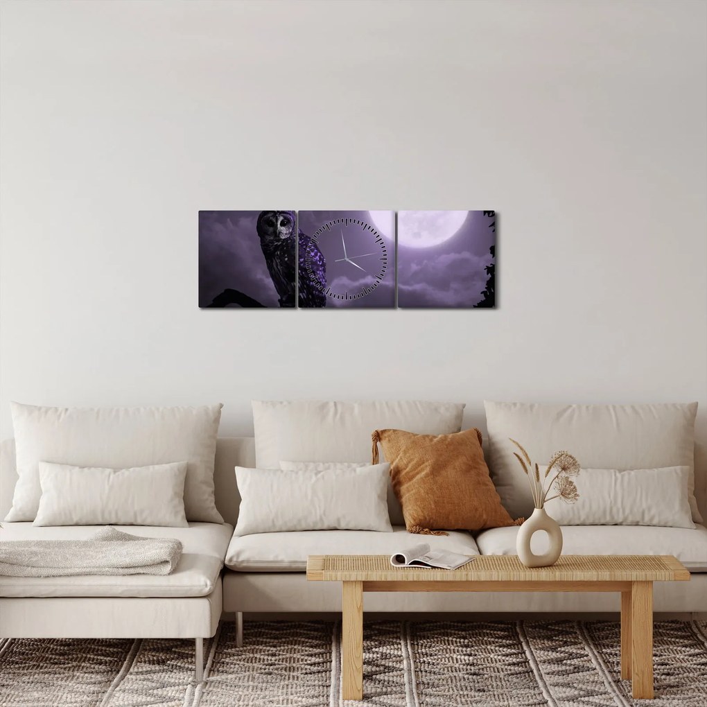 Tablou - Bufniță de noapte, violet (cu ceas) (90x30 cm)