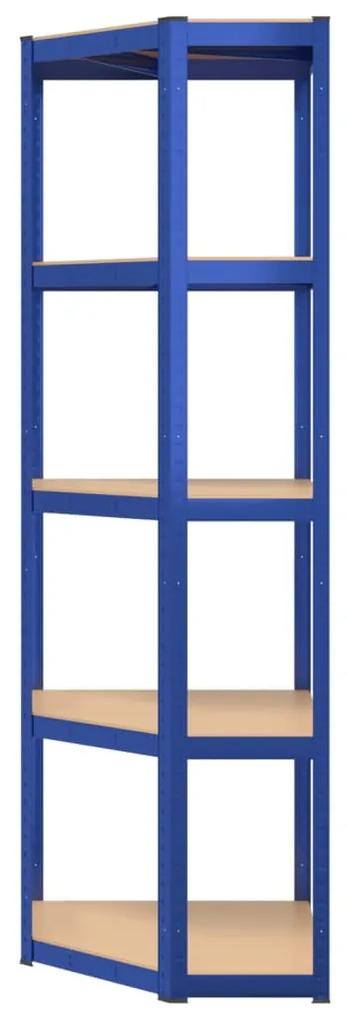 Raft de colt cu 5 niveluri, albastru, otel si lemn prelucrat Albastru, 55 x 55 x 172 cm, 1