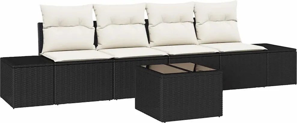 vidaXL Set de canapea cu pernă Manual 5 pcs Negru și Crem poliratan