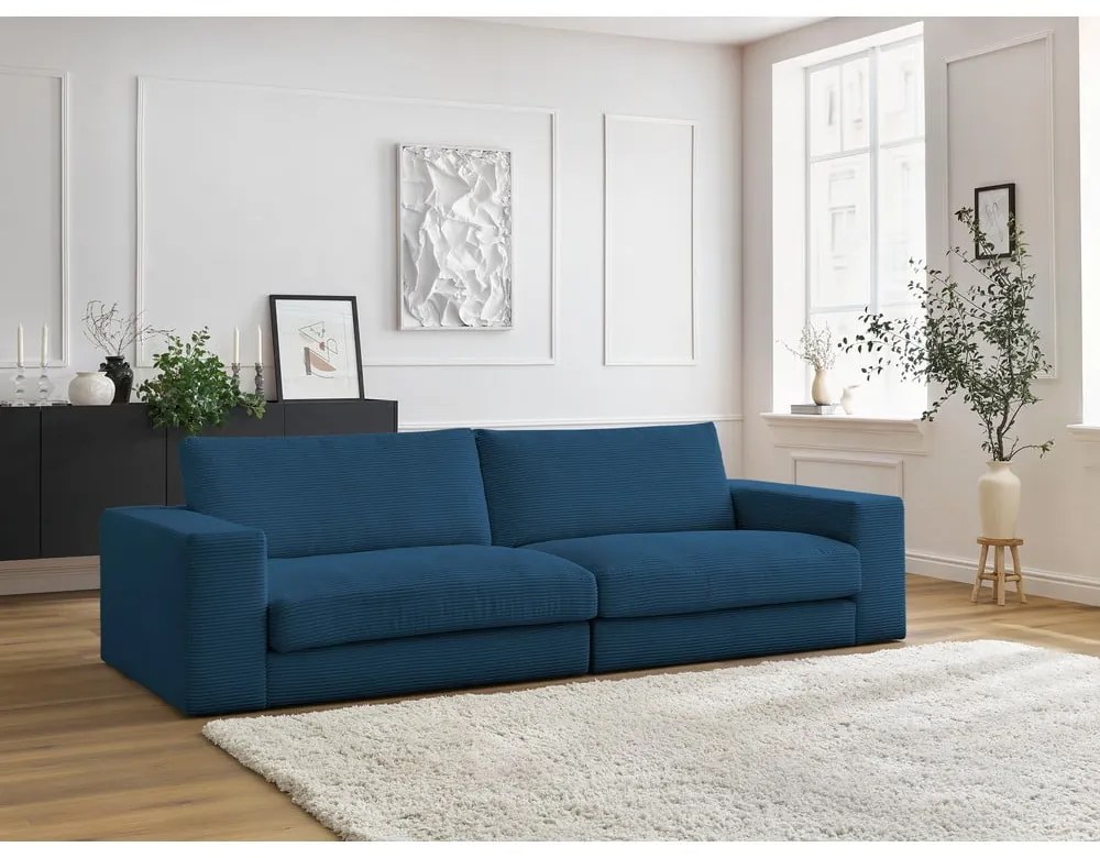 Canapea albastru-închis cu tapițerie din catifea reiată 274 cm Leonard – Bobochic Paris