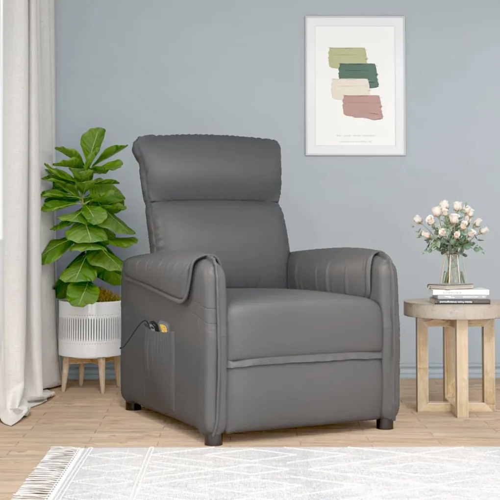 3143339 vidaXL Fotoliu de masaj electric, gri, piele ecologică