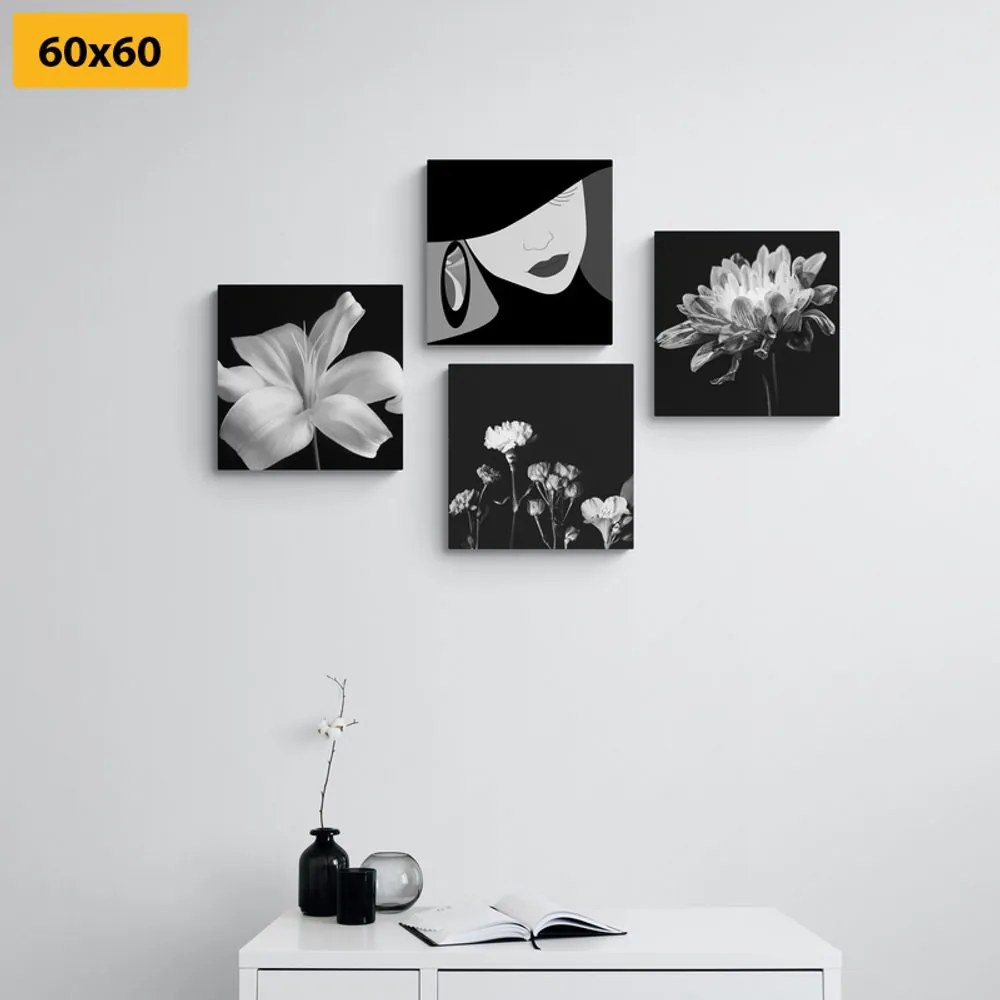 Set tablouri eleganța femeii și a florilor în design alb-negru