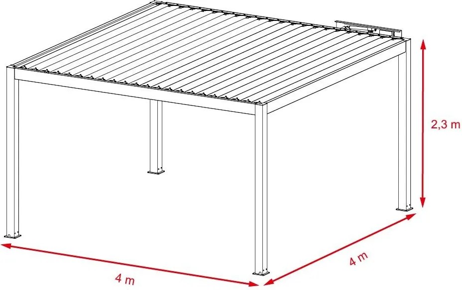 Pergolă bioclimatică din aluminiu cu lamele electrice 4 x 4 M + iluminare LED