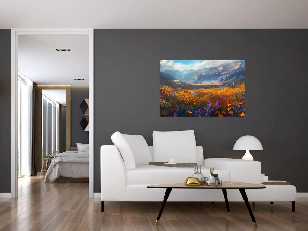 Tablou - Peisaj montan pictat II. (90x60 cm)