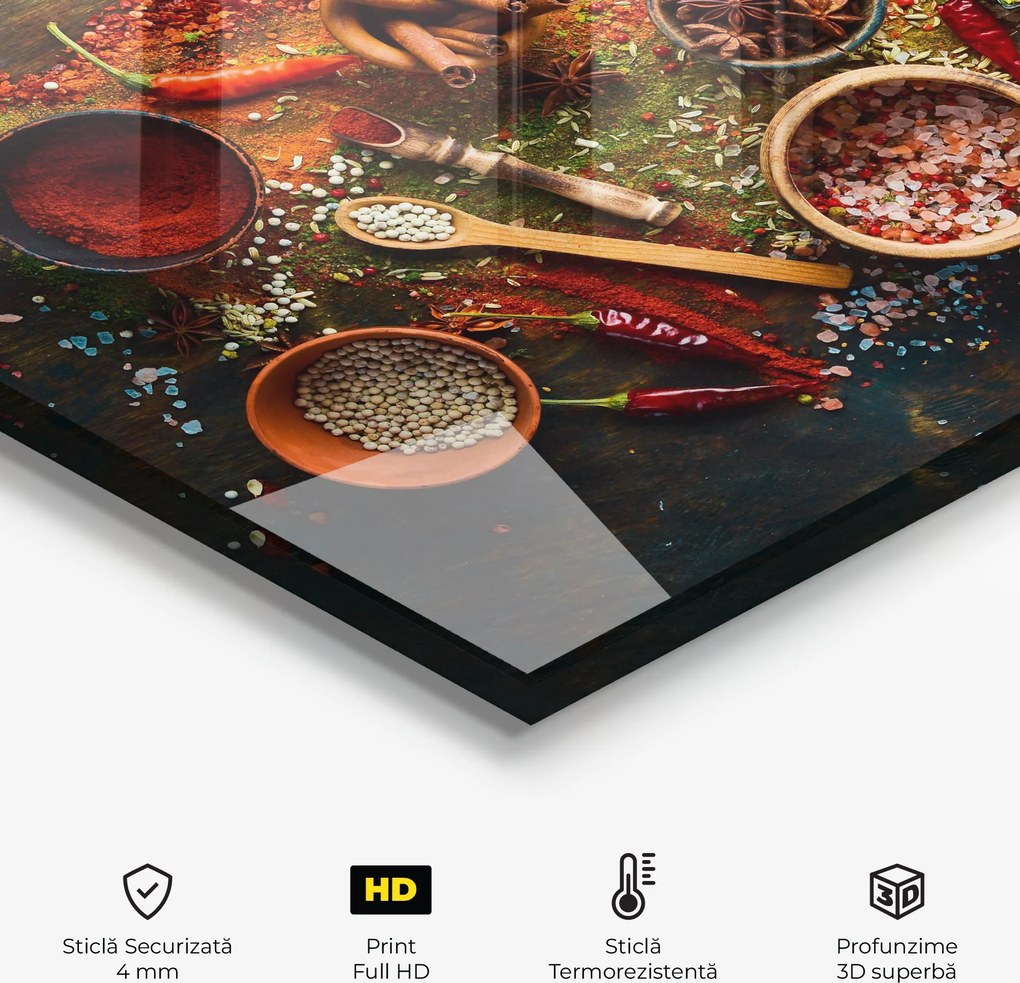 Panou Sticla Bucatarie, 60x60cm, Protectie aragaz, Antistropi, Termorezistent, Alimente, Condimente, Seasonings Mix