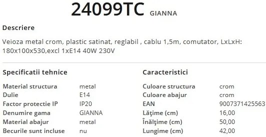 Veioza, lampa de masa design modern GIANNA crom 24099TC GL