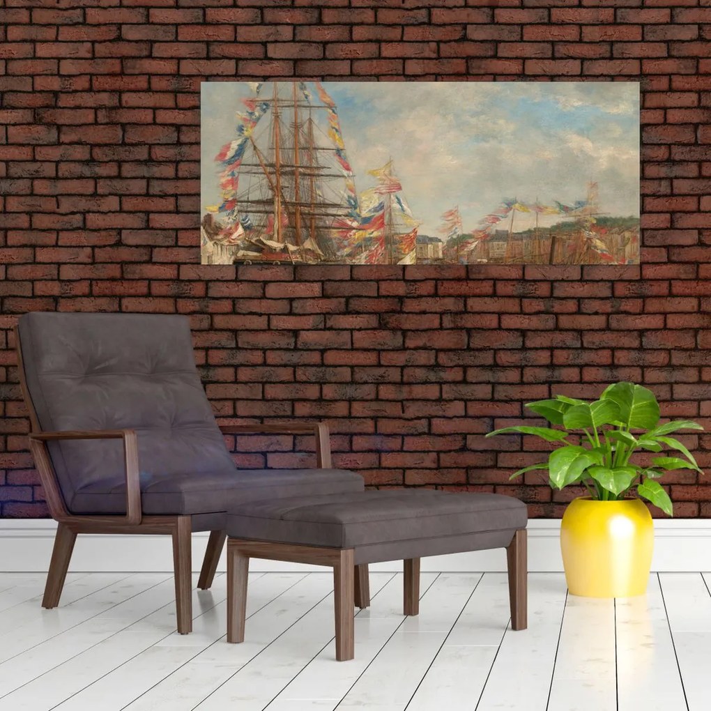 Tablou - Eugène Boudin, Festival in the Harbor of Honfleur, reproducere (120x50 cm)