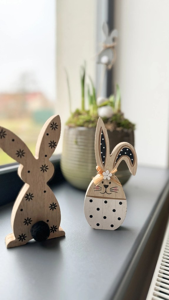 Iepuras de Paste din lemn WOODEN BUNNY - diverse variante