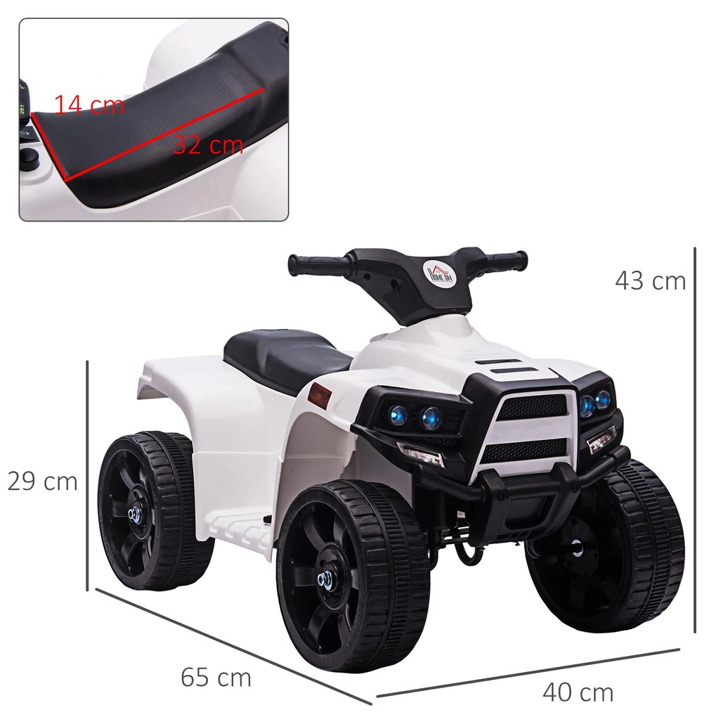 ATV electric pentru copii HOMCOM, lumini si claxon, negru/alb | Aosom RO