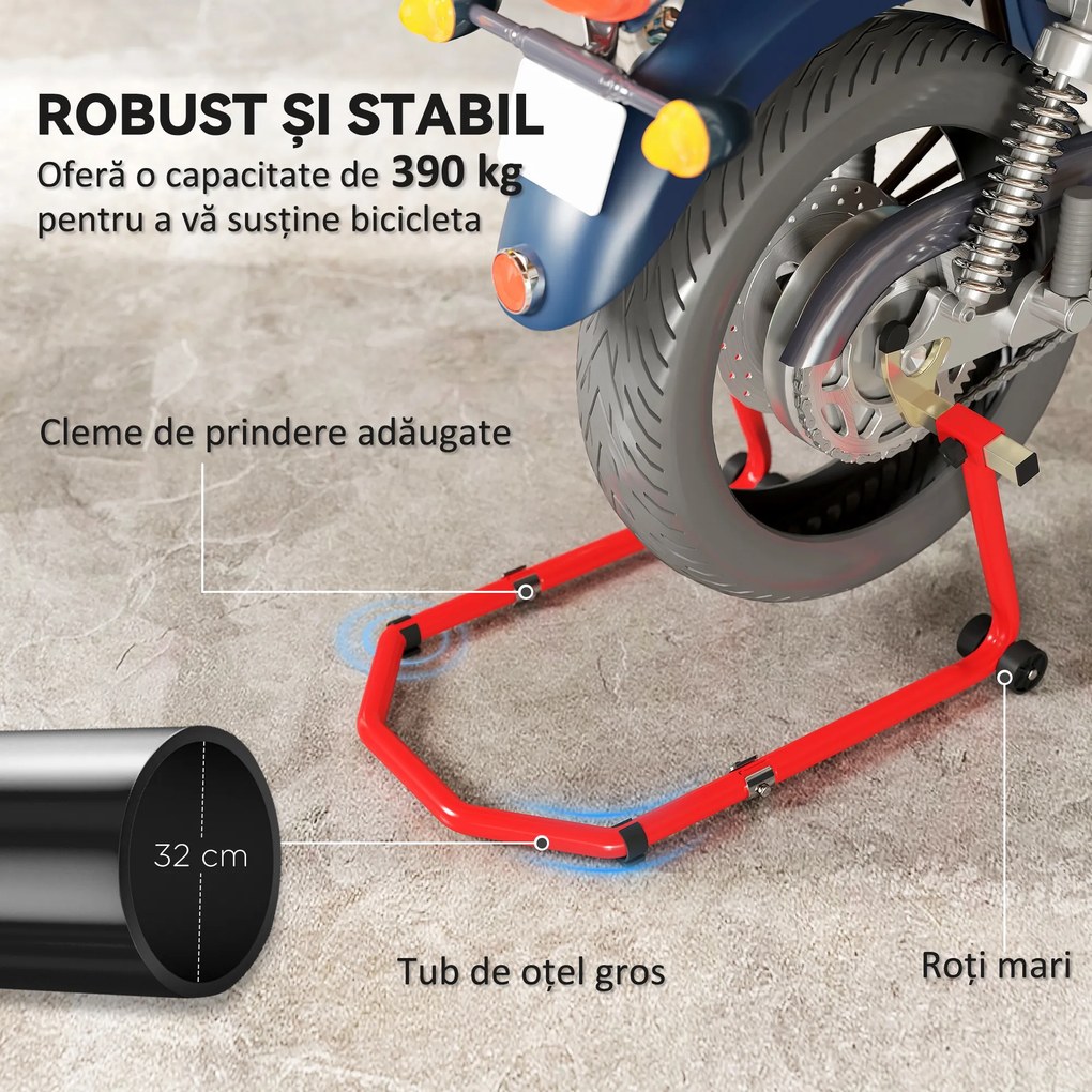 HOMCOM Stand pentru motociclete de 390 kg Față-Spate cu Furci Reglabile | Aosom Romania
