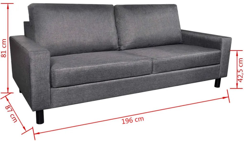 Canapea pentru 3 persoane, material textil, gri inchis Morke gra, Canapea 3 locuri 196 cm