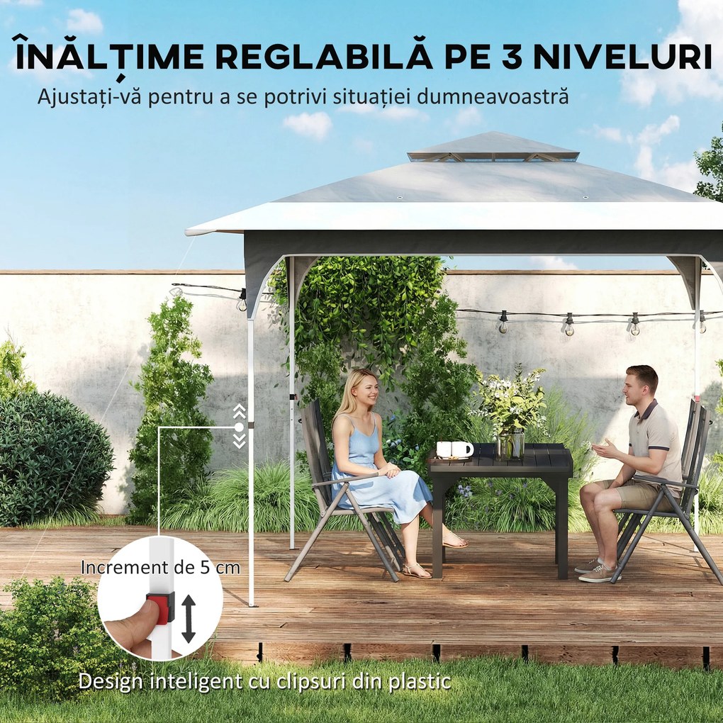 Outsunny Pavilion Pliabil 3.5x3.5 m Pop Up, Montare Ușoară cu Buton Central, Pavilion de Grădină Reglabil pe Înălțime cu Acoperiș Dublu, Geantă de Transport, UV50+, pentru Exterior, Gri Închis | Aosom Romania