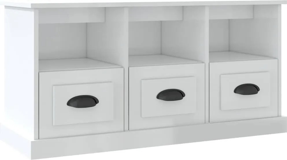 vidaXL Comodă TV, alb extralucios, 100x35x50 cm, lemn prelucrat