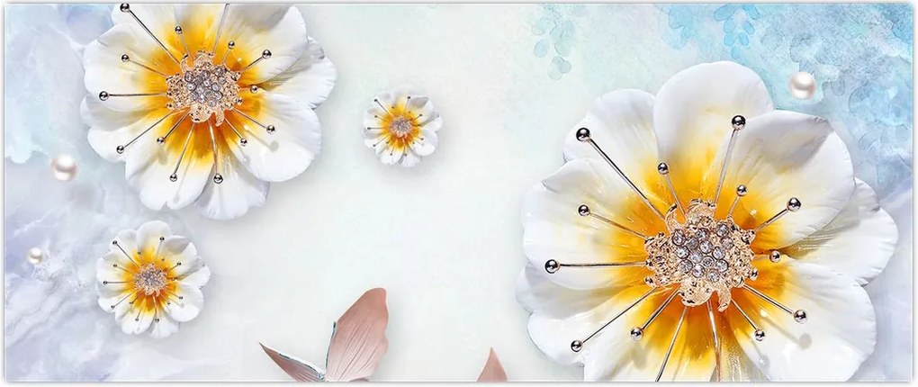 Tablou - Copoziția flori și fluturi (120x50 cm)