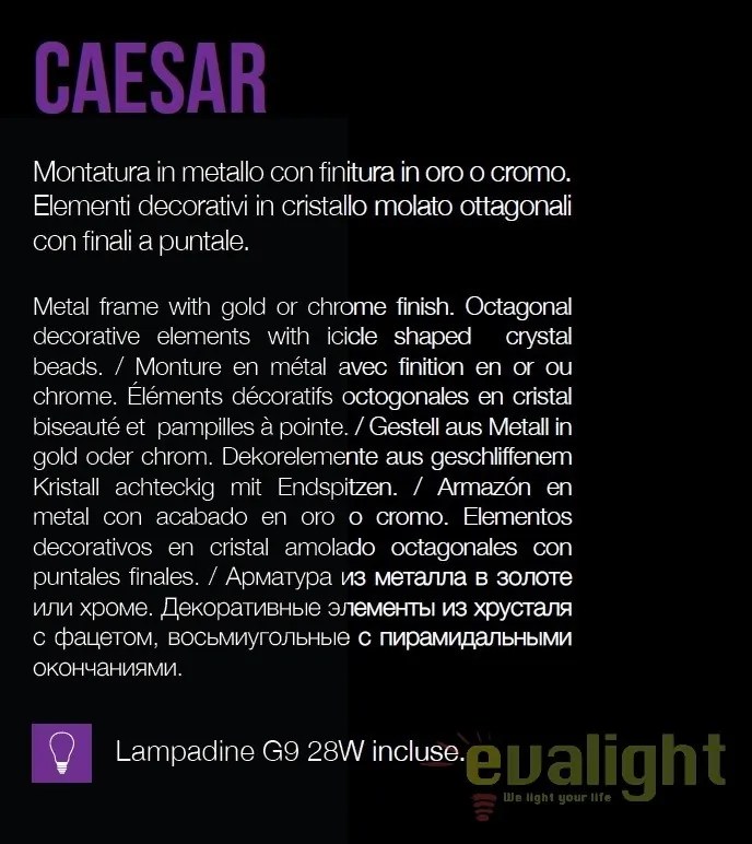 Candelabru cristal design elegant casa scarii CAESAR SP12 Cromo 114279