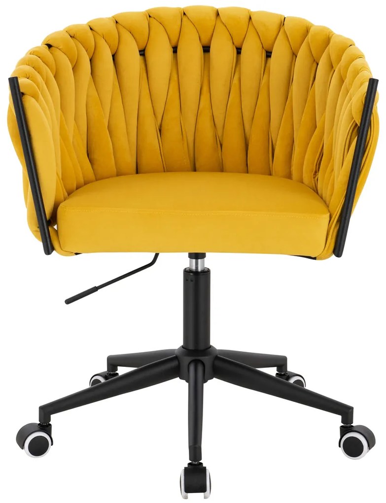 HR750K Scaun Galbenă din Catifea cu Bază Neagră