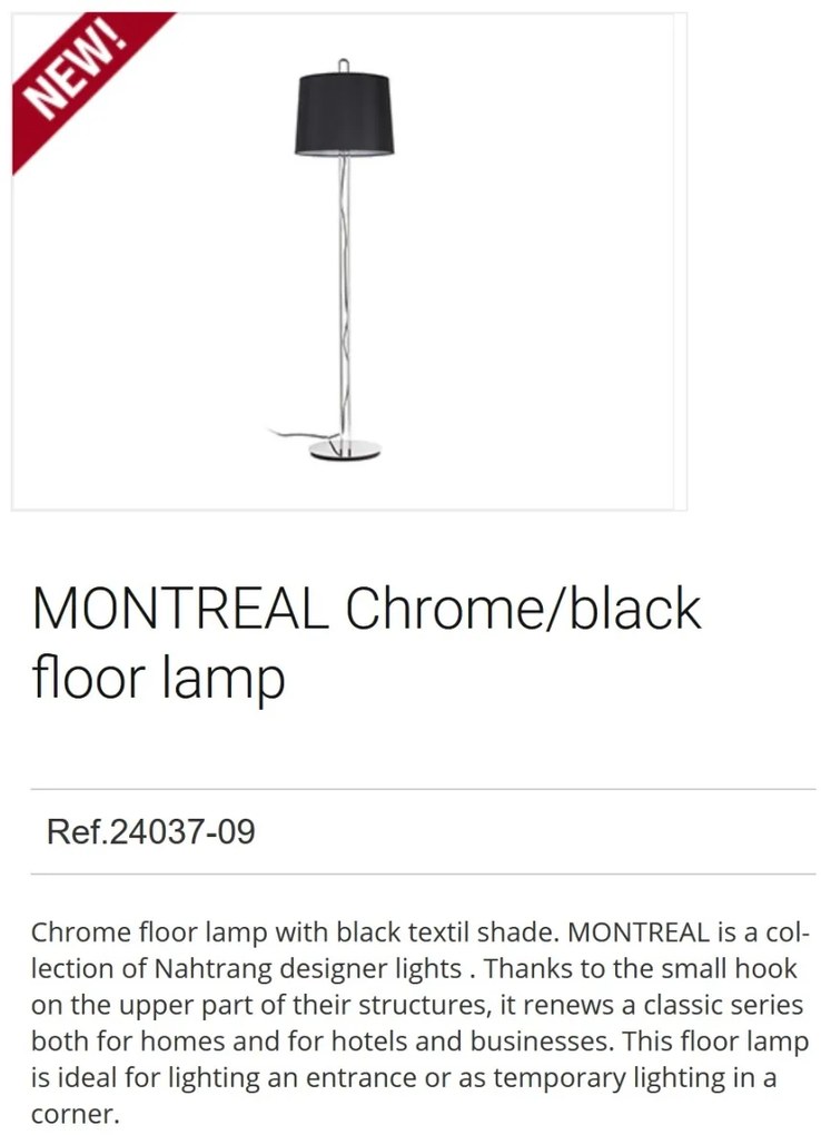 Lampadar / Lampa de podea moderna design elegant MONTREAL crom/negru