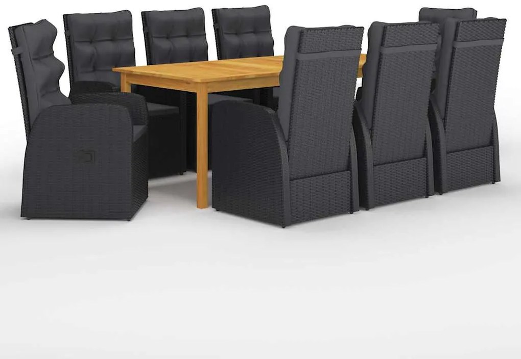 vidaXL Set mobilier de grădină, 9 piese, negru