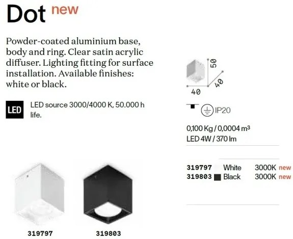 Spot LED aplicat Dot pl square 3000k negru