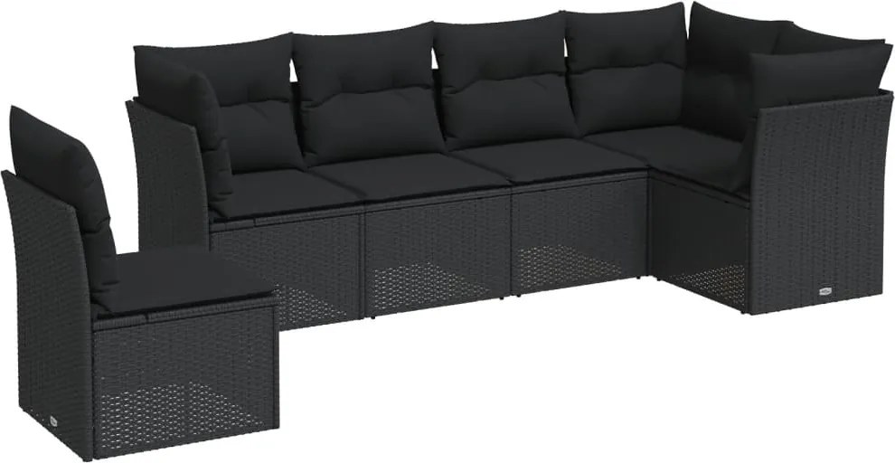 vidaXL Set mobilier de grădină cu perne, 6 piese, negru, poliratan