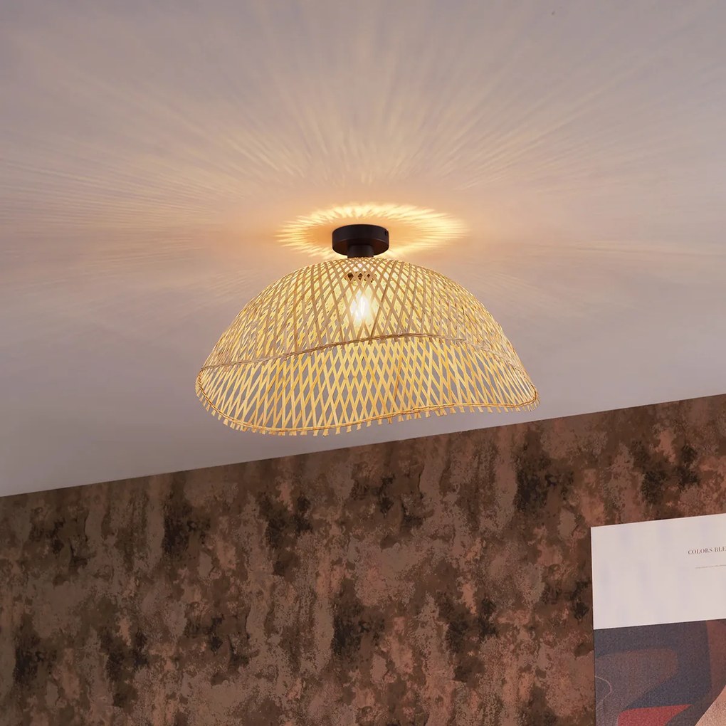 Plafonieră Art Deco neagră cu bambus natural 60cm - Alka