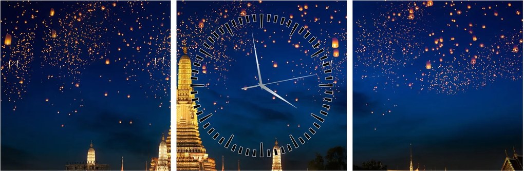 Tablou - Lampioane norocului, Bangkok (cu ceas) (90x30 cm)