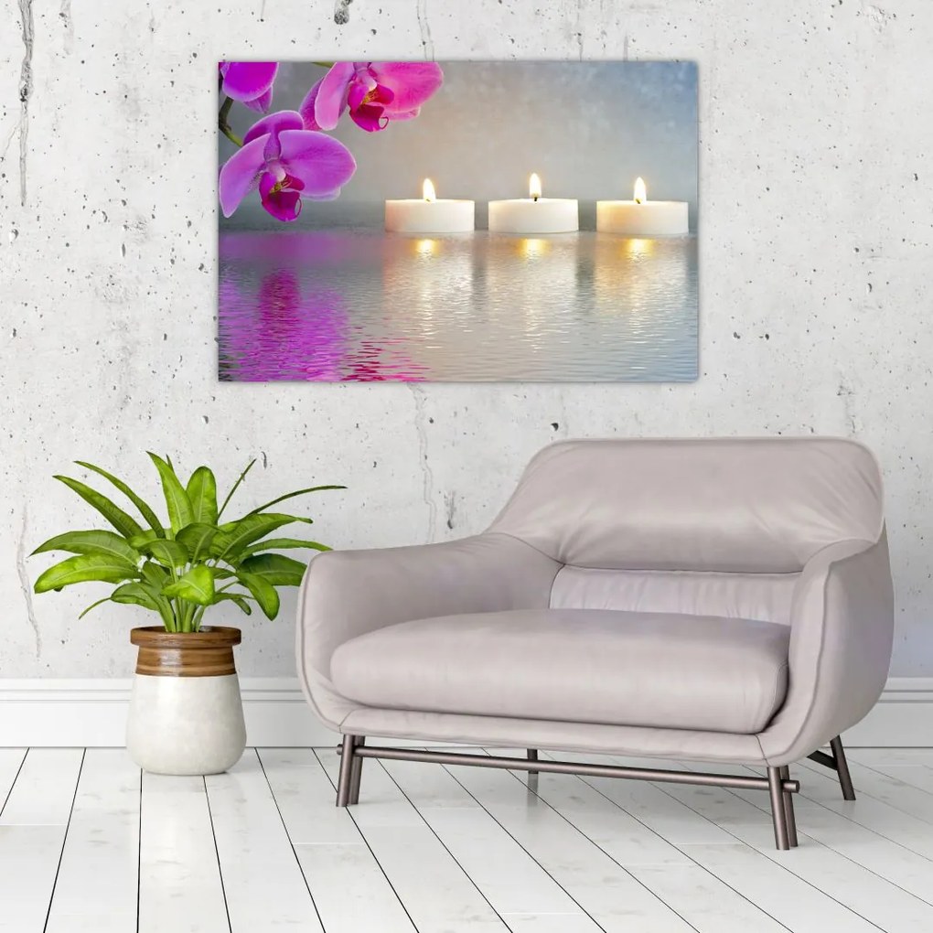 Tablou cu lumânări pe apă (90x60 cm)