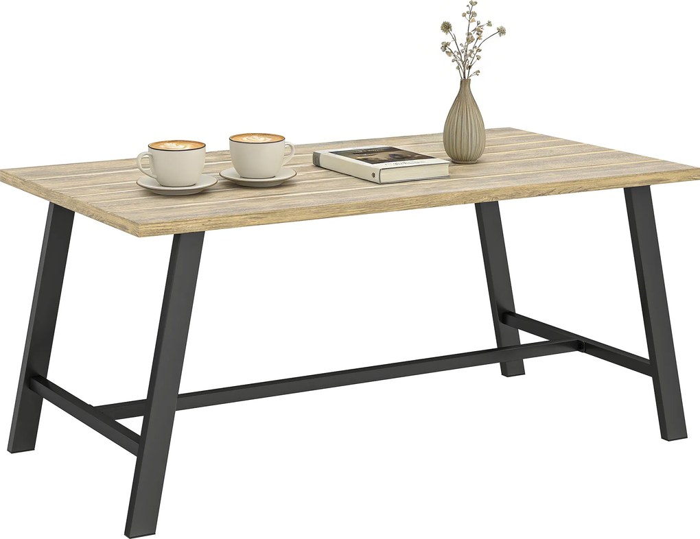 Outsunny Masă de cafea pentru exterior, masă laterală metalică dreptunghiulară cu blat cu aspect de lemn, 100 x 55 cm, Maro | Aosom Romania