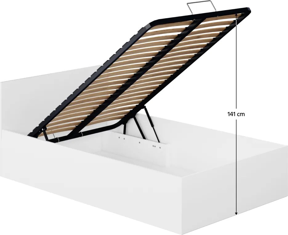 Pat cu somieră metalic şi spaţiu de depozitare, 120x200, alb, DOLI