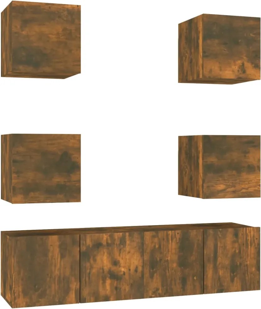 vidaXL Set dulapuri TV, 6 piese, stejar fumuriu, lemn prelucrat