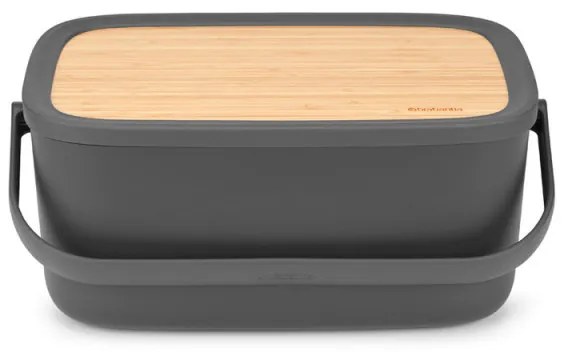 Cutie de paine Brabantia Nic 1003255, 39.5 cm, Capac din bambus, Maner de transport, Gri
