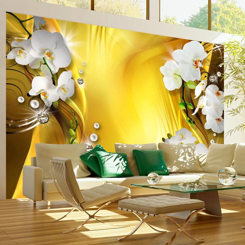 Fototapet Bimago - Orchid in Gold + Adeziv gratuit 400x280 cm