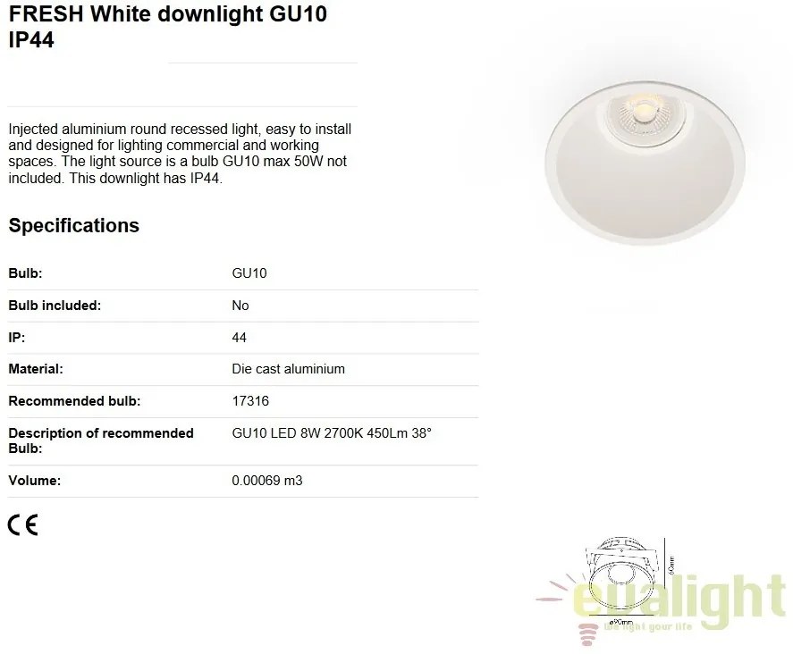 Spot incastrabil modern cu protectie IP44 FRESH alb 02200501