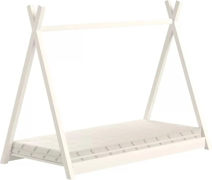 Pat copii Tipi 70x140 casă din lemn - alb