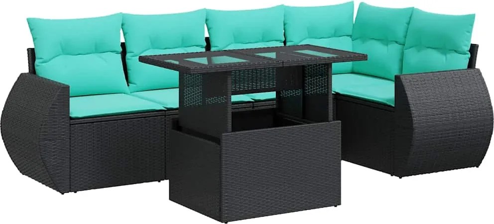 vidaXL Set mobilier grădină perne 6 piese negru poliratan/lemn acacia